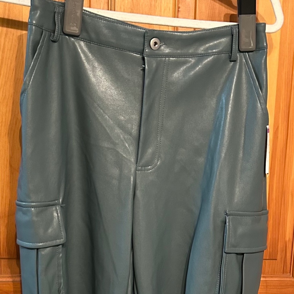011 NWT Avec Les Filles Powder Blue Designer Faux Leather Cargo  Pants